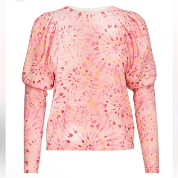 MISA Silk Blend Kali Long Sleeve Puff Shoulder Crewneck Sweater in Pink XS NWT - Picture 2 of 11